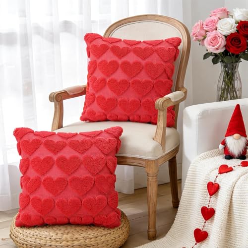 Aolime Valentine's Day Red Heart Pillow Covers, 18x18 Set of 2