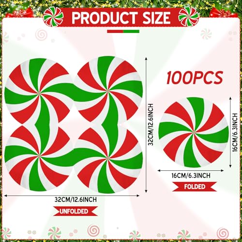 Christmas Candy Napkins - Disposable Paper Party Supplies, 6.3 Inch, 100 Pack - Candy Variation