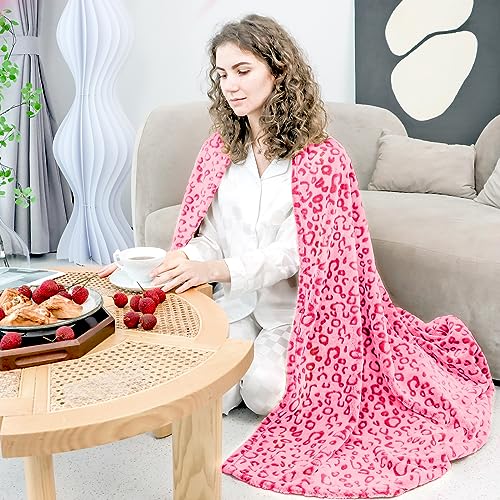 Queen Size Pink Leopard Print Blanket - Soft Microfiber Throw for Couch & Bed