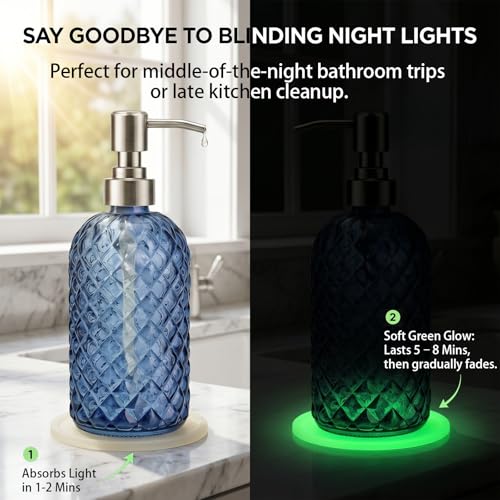 Blue Glass Soap Dispenser with Coaster - 14 Oz Rust-Proof Pump