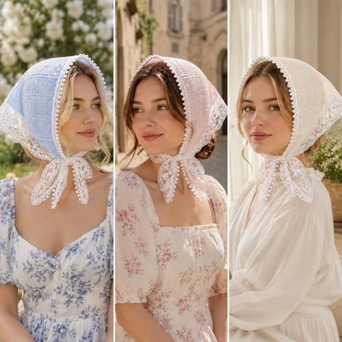 3 Pcs Lace Head Scarf Vintage Floral Boho Hair Bandana for Women