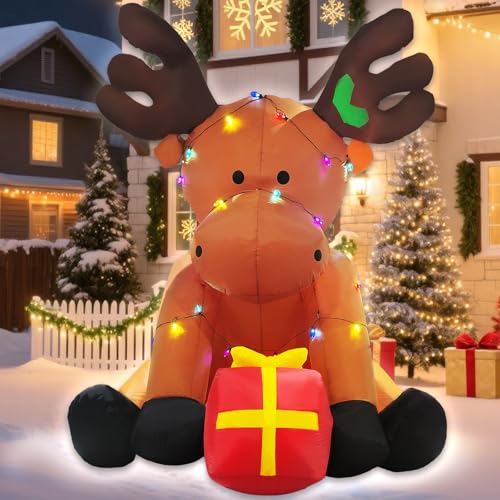 Giant Reindeer Inflatable Christmas Yard Decor with LED Lights - 8FT Outdoor Holiday Decoration