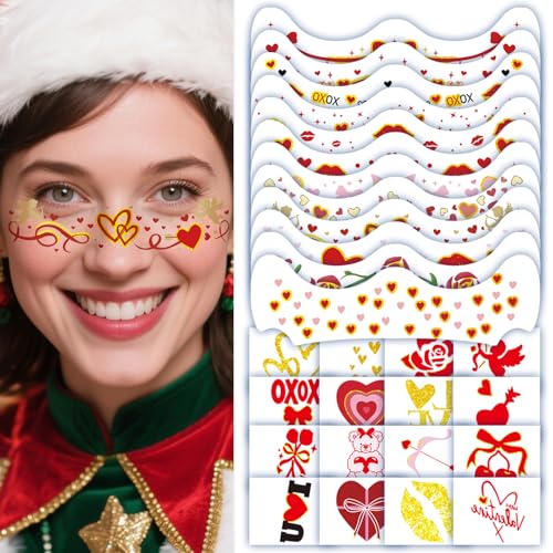 Valentine's Day Temporary Tattoos - 28 PCS Waterproof Face Freckles & Love Stickers