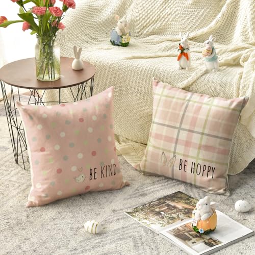 Easter Rabbit Buffalo Plaid Throw Pillow Covers - Set of 4