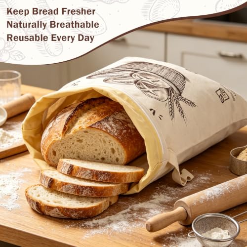 Eveqora Beeswax Bread Bag for Sourdough - Reusable Storage with Label Holder