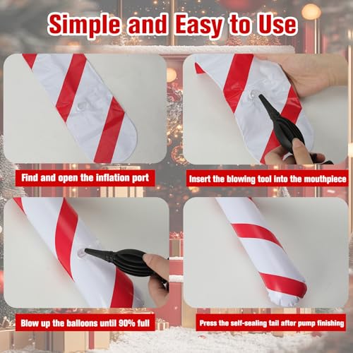 Large Inflatable Candy Cane Balloons - 35 Inch Christmas Decorations, 2 Pcs - Red Candy Cane, Holiday Pool & Indoor Decor