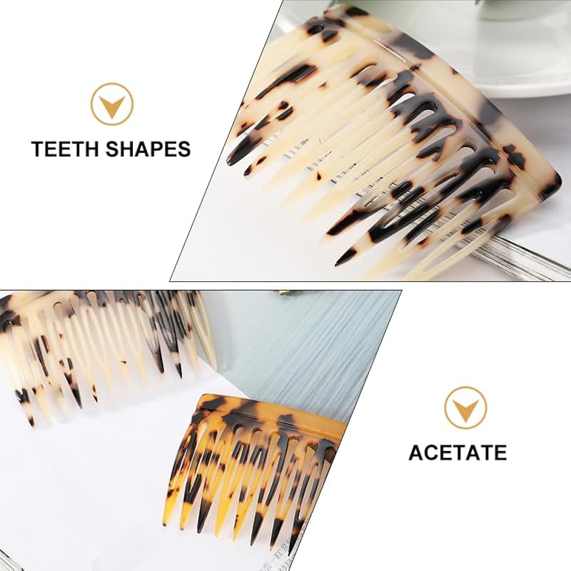 FRCOLOR Acetate Hair Combs 2 Pack - Retro French Side Combs Leopard Print