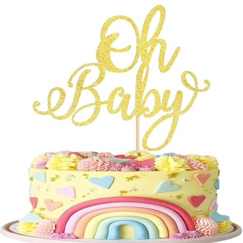 Oh Baby Cake Topper | Gold Glitter Decoration for Baby Shower & Birthday