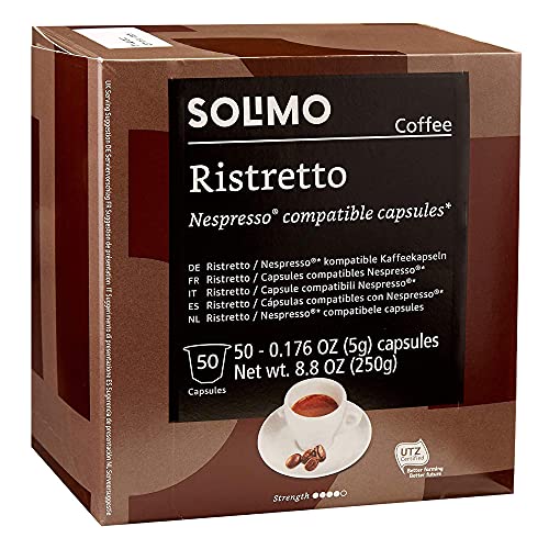 Solimo Ristretto Dark Roast Coffee Capsules for Nespresso Original, 50 Pack