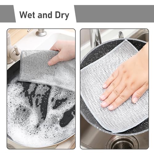 XANGNIER 8 Pcs Non-Scratch Wire Dishwashing Rags - Multi-Purpose Cleaning Cloths