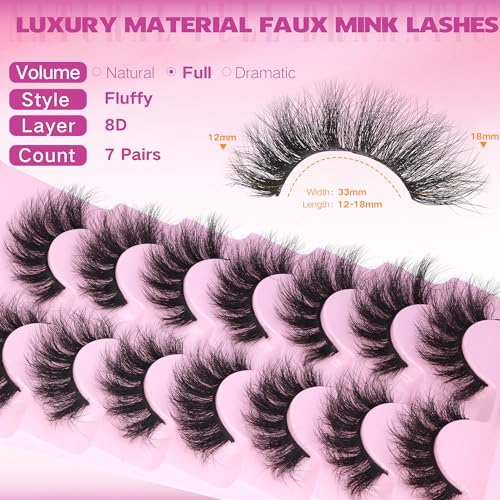 EYDEVRO 18mm Cat Eye Faux Mink False Eyelashes 8D Wispy Strip Lashes 7 Pairs