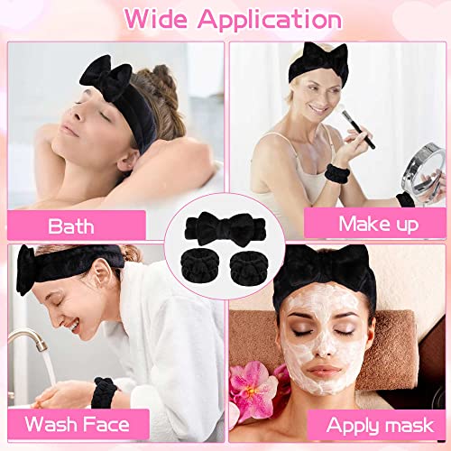 Black Spa Headband and Wristbands Set for Washing Face and Skincare