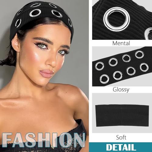 Black Wide Grommet Headband 2PCS - Y2K Punk Grunge Hair Accessories