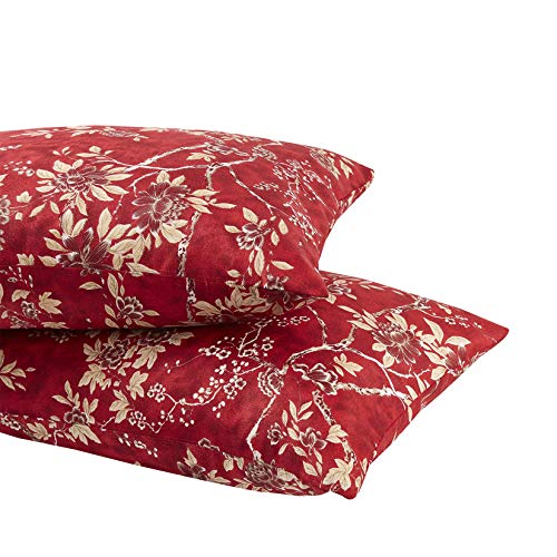 Wake In Cloud Vintage Floral Pillowcases, Red Toile Pattern, 20x26, Set of 2