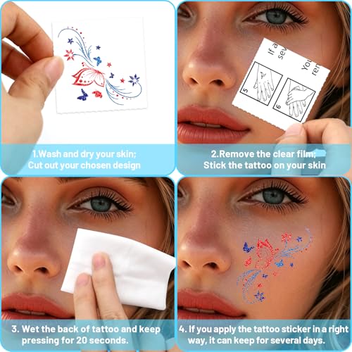 Fancy Land 4th of July Glitter Face Tattoos & Gem Stickers 27Pcs