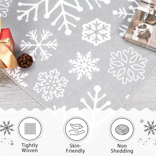 8x10 Feet Christmas Snowflake Area Rug - Grey Holiday Floor Cover