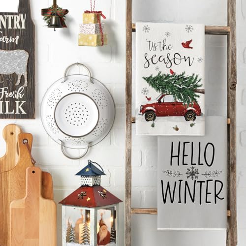 Christmas Snowman Truck Kitchen Towels Set of 4 - 18x26 Inches