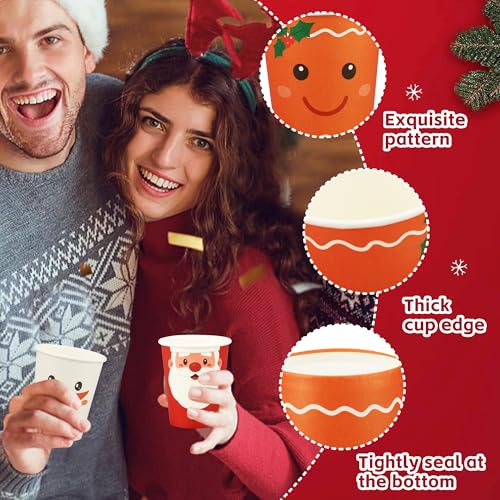 Christmas Paper Cups 9oz Disposable Holiday Drinkware Set - Santa Snowman Gingerbread