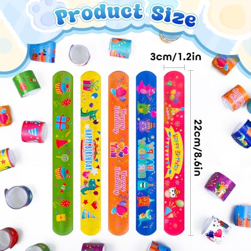 36-Pack Happy Birthday Slap Bracelets for Kids & Adults - Colorful Party Favors