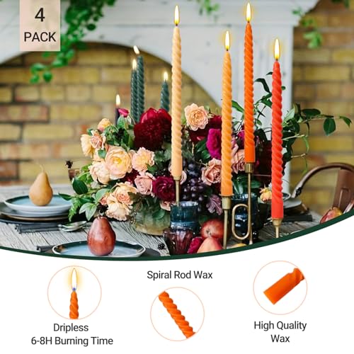 Orange Gradient Spiral Taper Candles - 10 Inch, 4 Pack for Fall & Halloween