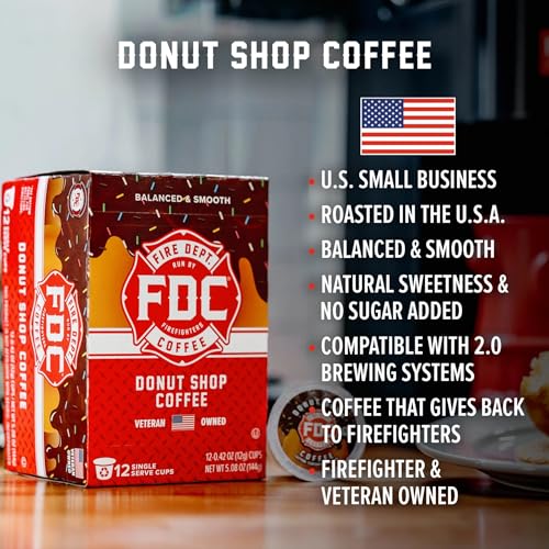 Fire Department Coffee Donut Shop Pods 12-Count Pack of 2 Medium Roast Sweet & Smooth USA Veteran-Owned