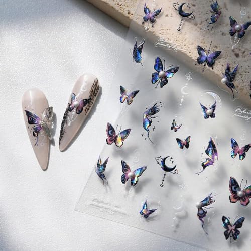 Purple Butterfly Nail Stickers - 3D Self-Adhesive Pearl Designs