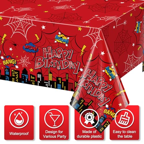 3Pcs Red Spider Birthday Party Tablecloths, 54x108 Disposable Covers