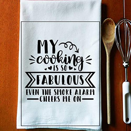 My Cooking is So Fabulous Dish Towels - 14x30 Inch White Cotton
