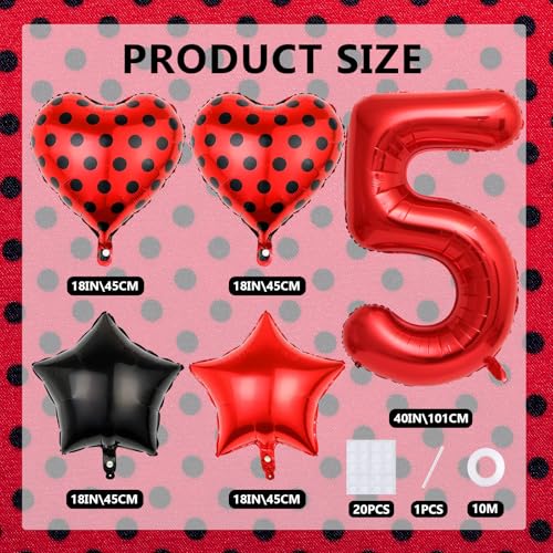 40-Inch Red Number 5 Balloon Set with Heart-Shaped Balloons