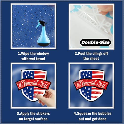 Patriotic Memorial Day Window Clings - 141 Pcs Removable Decals