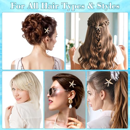 Tyqour 4Pcs Starfish & Pearl Hair Clips Mermaid Beach Hair Barrettes