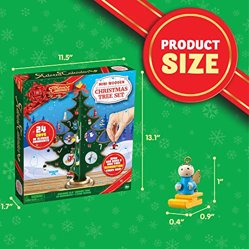 Christmas Advent Calendar with Wooden Tree and Ornaments - 24 Days Countdown Gift for Kids