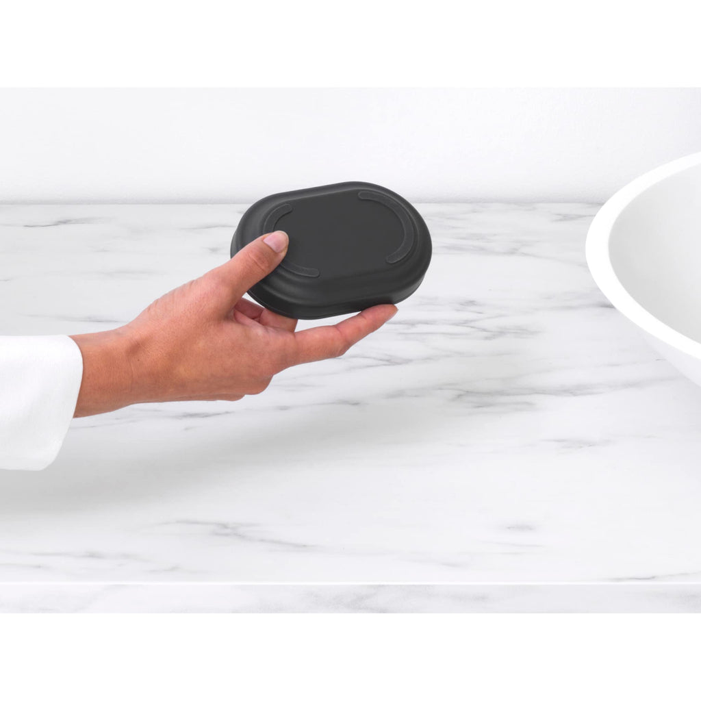 Brabantia Mindset Soap Dish (Mineral Infinite Gray) Anti-Rust Metal, Non-Slip Basin Soap Tray Holder for Bathroom, Shower, Kitchen Sink