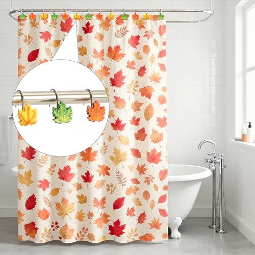12 Pcs Rustproof Maple Leaf Shower Curtain Hooks - Autumn Decor