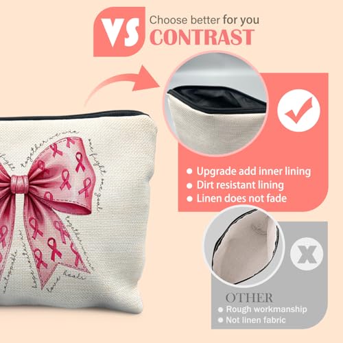 Breast Cancer Awareness Pink Ribbon Makeup Bag Linen Cosmetic Pouch