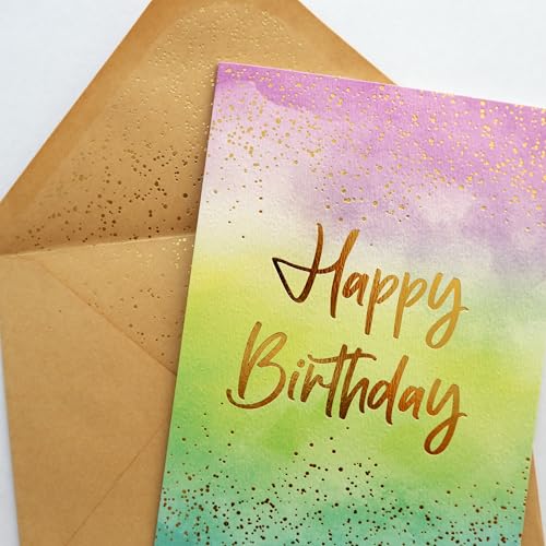 Happy Birthday Card with Gold Foil Sprinkles & Ombre Design - 5x7