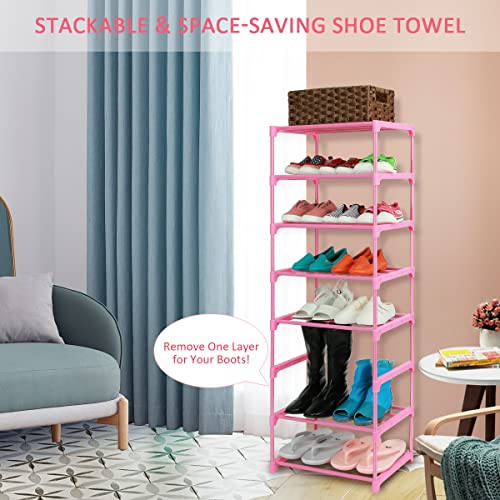 LNYZQUS 4-Tier Pink Shoe Rack Organizer - Stackable Kids Shoe Shelf