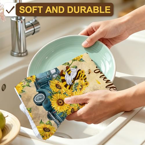 Sunflower Kitchen Towels Set - 18x26 Inch Absorbent Farmhouse Dish Towels
