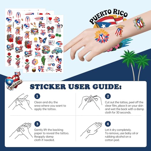 Puerto Rico Temporary Tattoos - 200+ Flag & Cultural Designs, 8 Sheets
