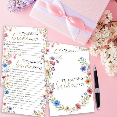 Wildflower Wedding Game Cards - Who Knows Bride Best? (25 Pack)