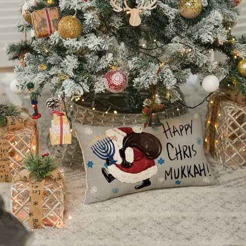 Happy Chrismukkah Gnomes Hanukkah Throw Pillow Cover 12x20 Inch Sofa Decor