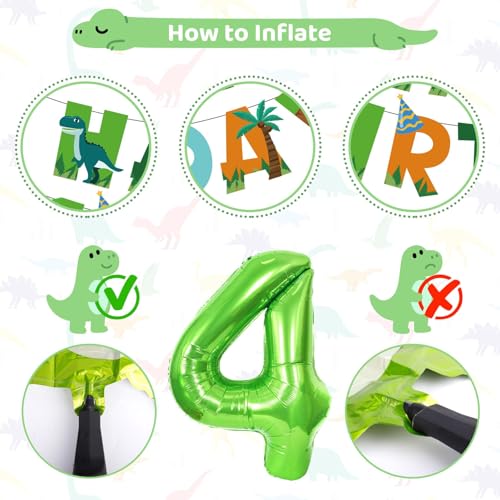 Dinosaur 4th Birthday Party Decorations Set with Balloons & Banner