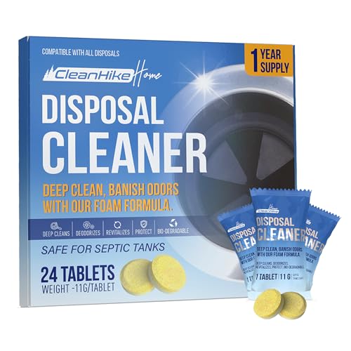 CleanHike Garbage Disposal Cleaner & Deodorizer Tablets, Lemon Scent, 24 Pack