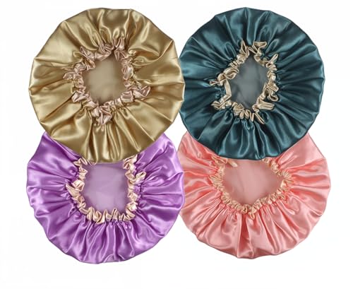 HXIELEC 4-Pack Waterproof EVA Shower Caps for Women, Reusable Hair Protection