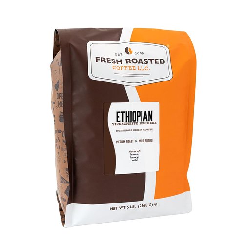 Fresh Roasted Coffee, Ethiopian Yirgacheffe Kochere, 5 lb (80 oz), Medium Roast, Kosher, Whole Bean