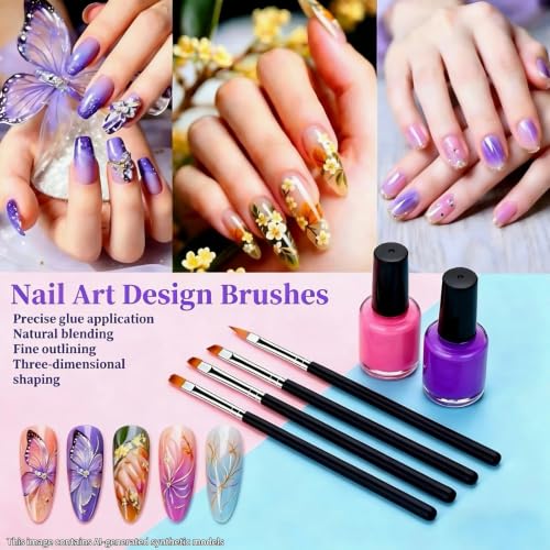 9-Piece Nail Art Brush Set with 5 Thin Liners and Gel Brushes