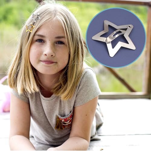 PAGOW 20 Pcs Metal Star Hair Clips, 3cm Non-Slip Snap Hair Barrettes