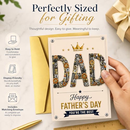 Premium Father's Day Card with Gold Envelope - Unique Mechanical Design