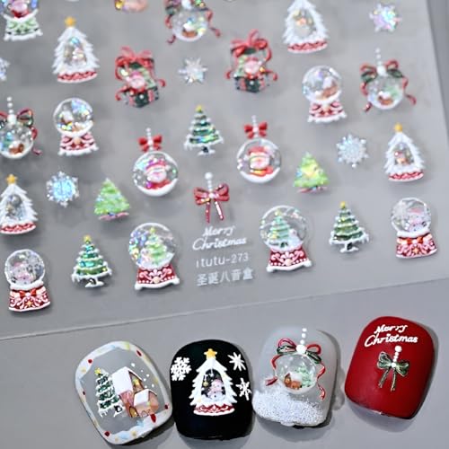 Tnbuokas 5D Christmas Nail Stickers Self-Adhesive Holiday Snowman Decals