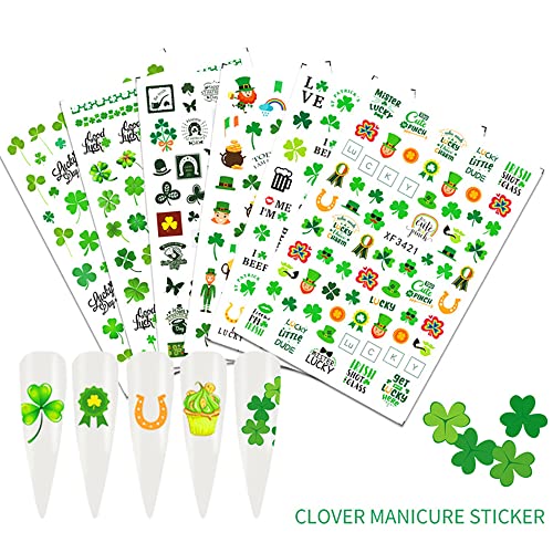 St Patrick’s Day Nail Art Stickers 3D Shamrock Green Clover Decals (10 Sheets)